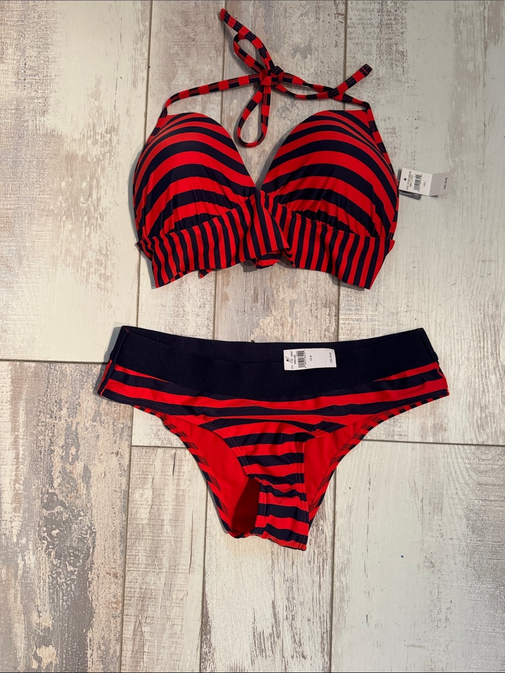 aerie Red and Navy Striped Bikini Set